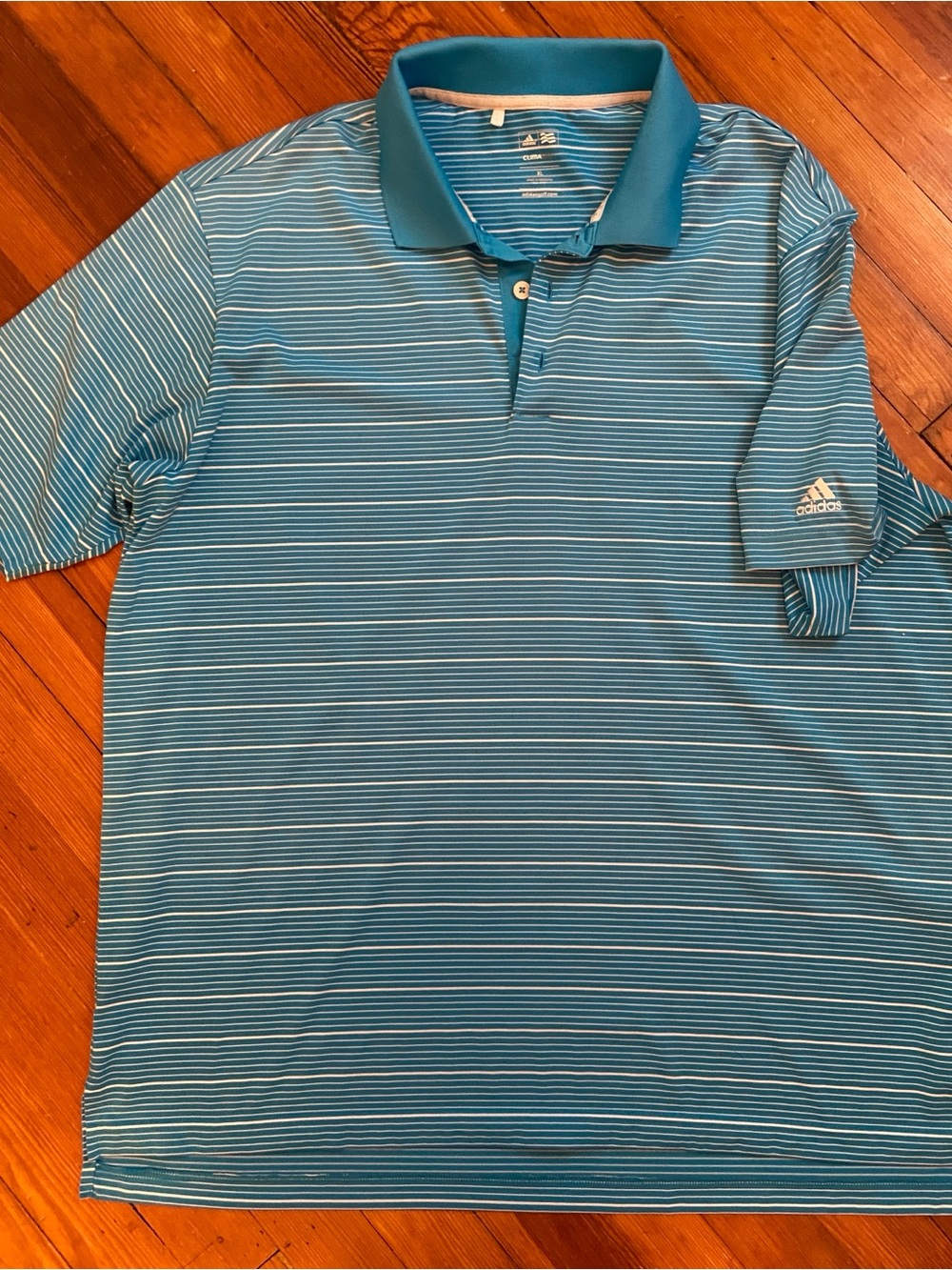 adidas Men's Aqua Blue Striped Golf Polo - size XL